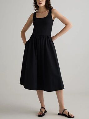 Quince NWT Black Midi Cotton Mixed Media Tank Dress